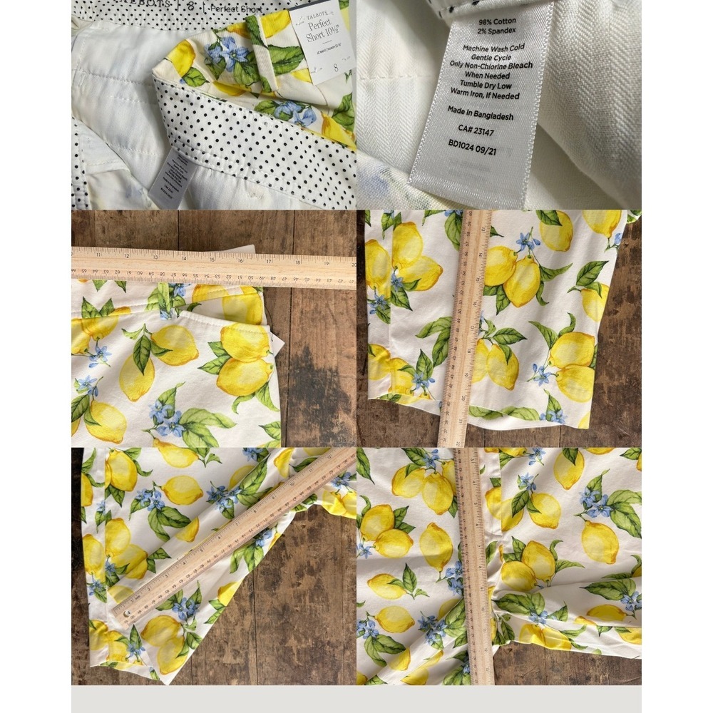 Talbots Perfect Short 10.5 Bermuda Lemon Print Cotton Shorts White Womens 8 NWT - Picture 9 of 9